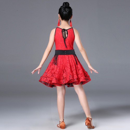 Latin Dance Dress for Girls Fashion white red black latin dress Ballroom Dancing Dresses for Kids Dancewear Children Stage Performance Costume